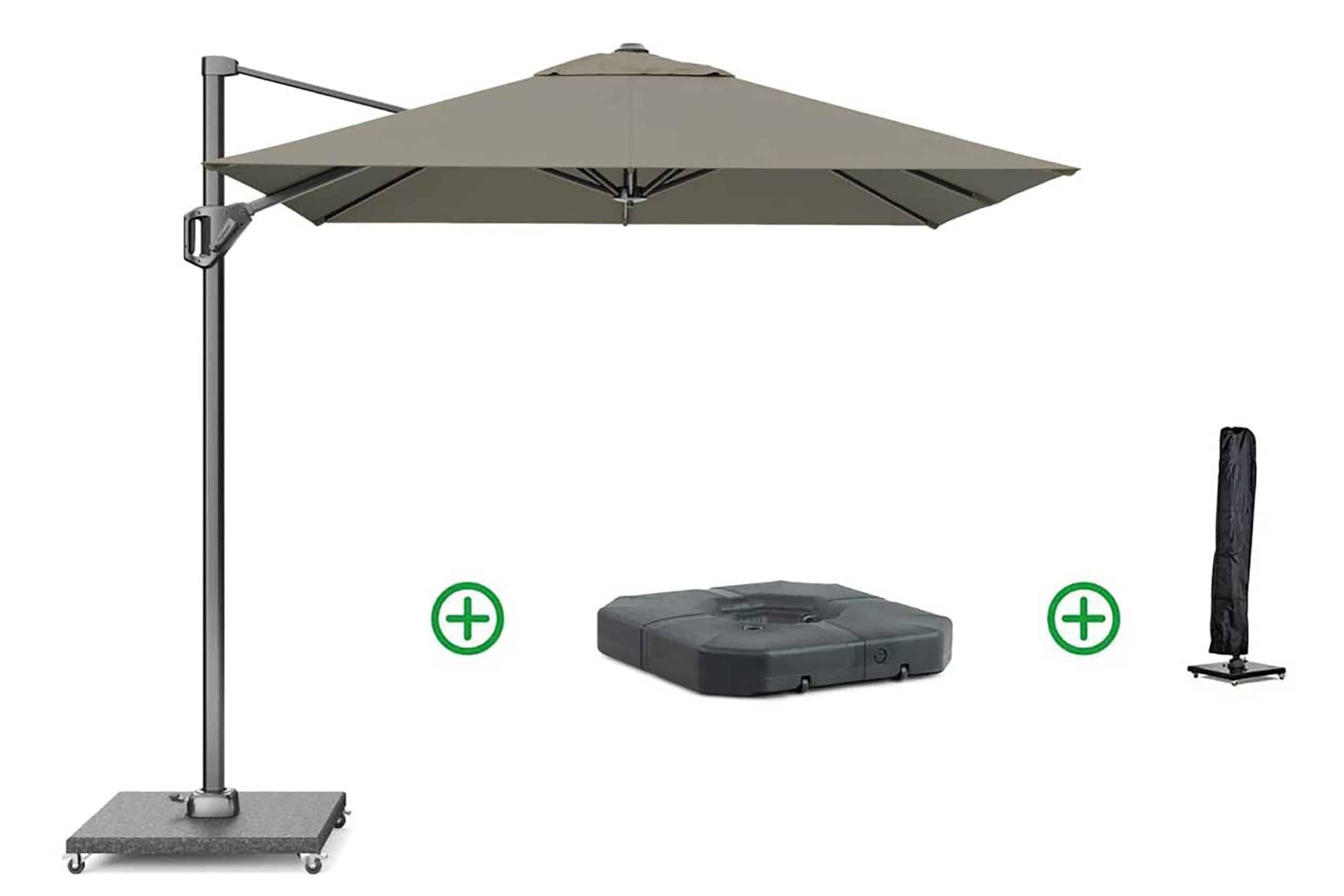 platinum voyager zweefparasol 2.5×2.5m t1 (incl. voet + hoes) taupe