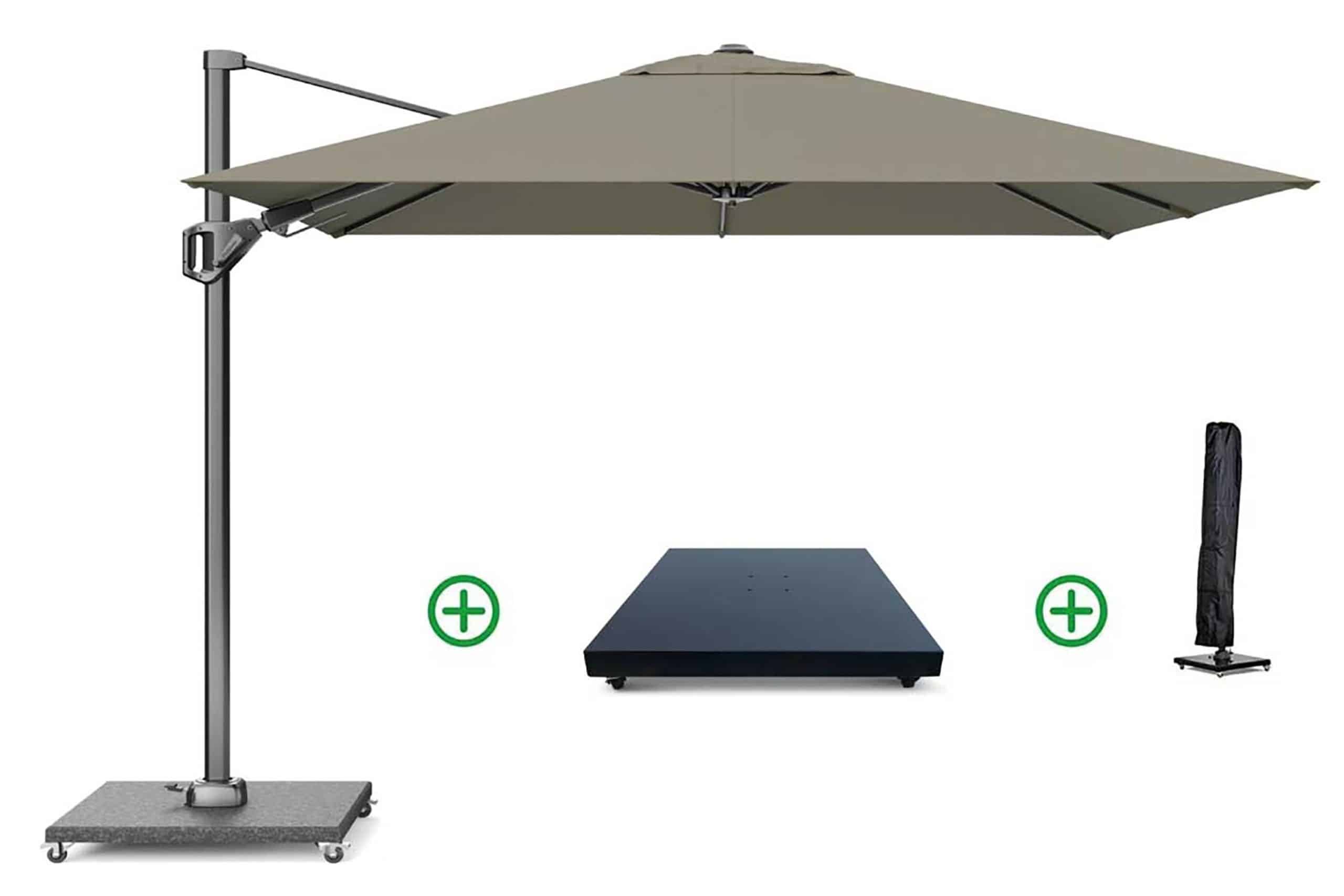 platinum voyager zweefparasol 2.7×2.7m t2 (incl. voet + hoes) taupe