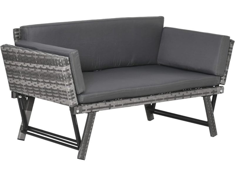 Poly Rotan Tuinbank 2 Zits Loungebank Met Opklapbare Armleuningen