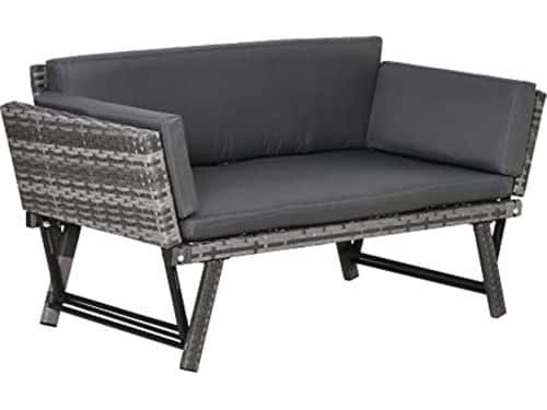 Poly Rotan Tuinbank 2 Zits Loungebank Met Opklapbare Armleuningen