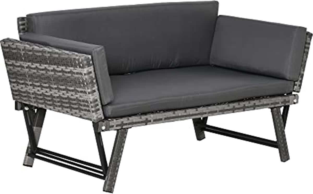 poly rotan tuinbank 2 zits loungebank met opklapbare armleuningen