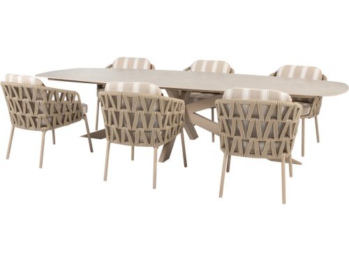 Prado Beverly dining tuinset 240x105xH75 cm 7 delig keramiek latte
