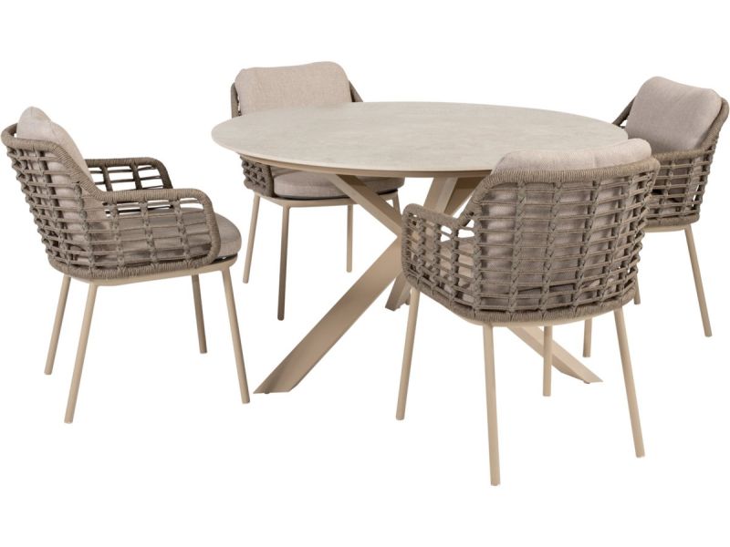Prado Puglia dining tuinset 130xH75 cm 5 delig keramiek latte
