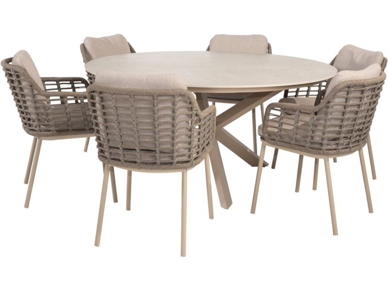 Prado Puglia dining tuinset 160xH75 cm 7 delig keramiek latte