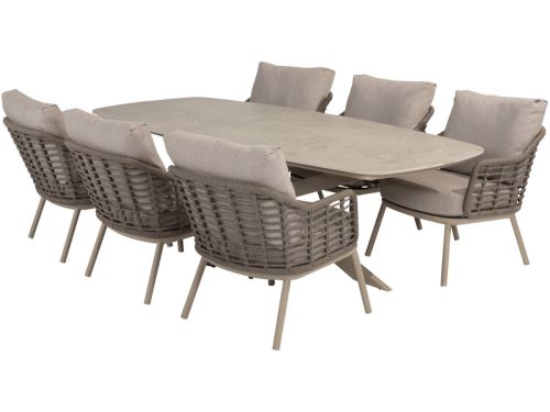 Puglia Nevada low dining tuinset 250x105xH69 cm 7 delig latte