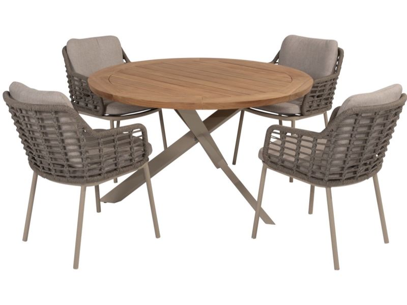 Puglia Prado dining tuinset 130øx75 cm rond 5 delig teak