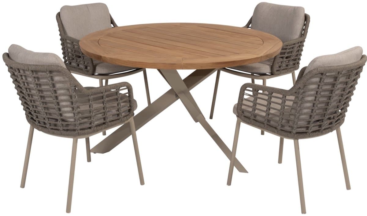 puglia prado dining tuinset 130øx75 cm rond 5 delig teak