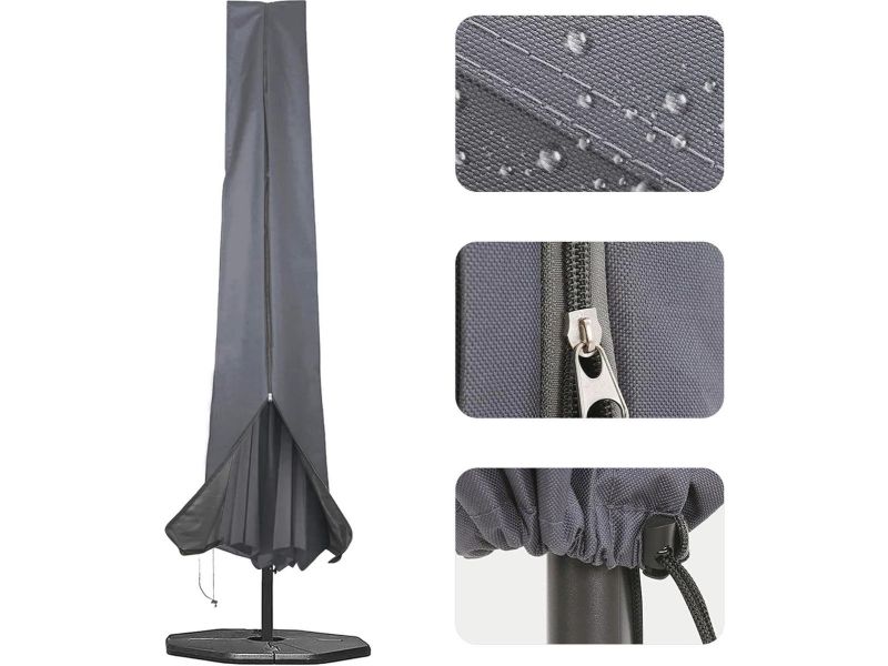 QPFO® Parasolhoes Waterdicht Zwart 190x25x48 cm - Beschermhoes voor Tuinparasol