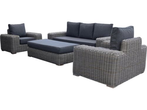 Queen stoel bank loungeset 4 delig grijs vlechtwerk