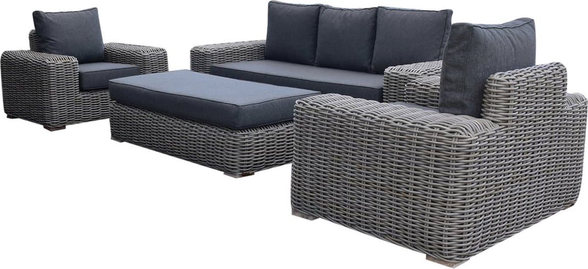 queen stoel bank loungeset 4 delig grijs vlechtwerk