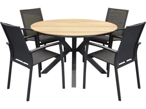 Quincy malaga dining tuinset 120xH75 cm rond 5 delig teak