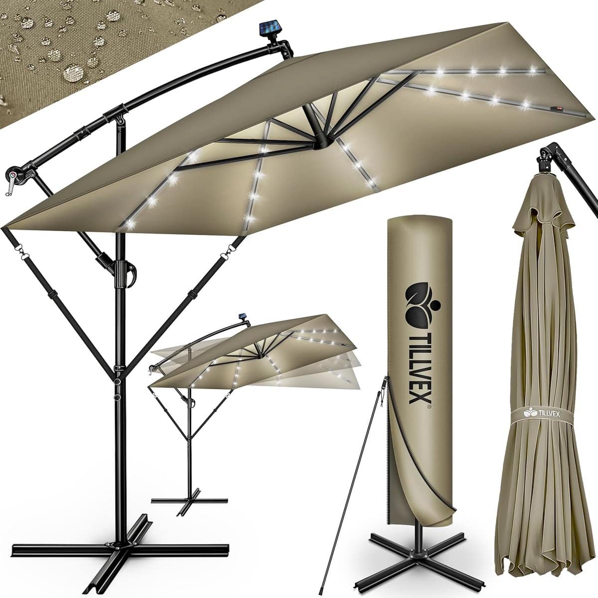 rechthoekige aluminium parasol Ø 330 cm waterdicht, uv