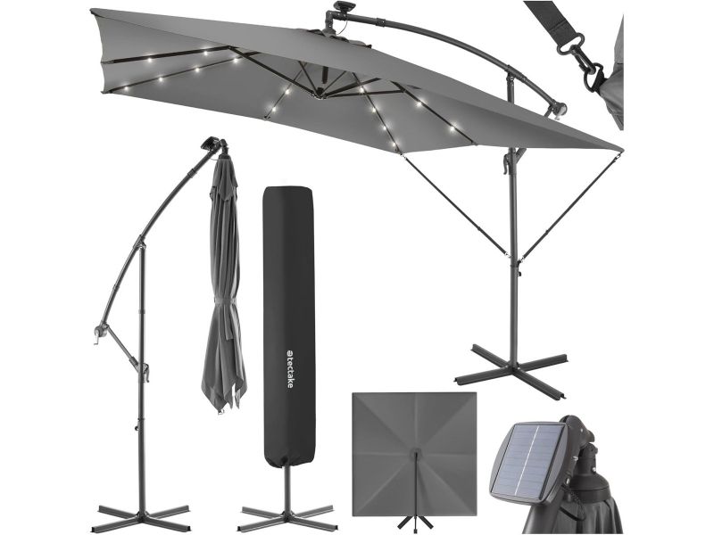 Rechthoekige parasol met LED-verlichting op zonne-energie - inclusieve beschermhoes en