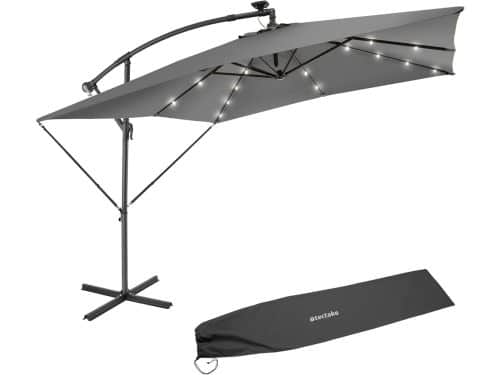 Rechthoekige parasol met zonne-energie LED-verlichting - inclusief beschermhoes en zwengel