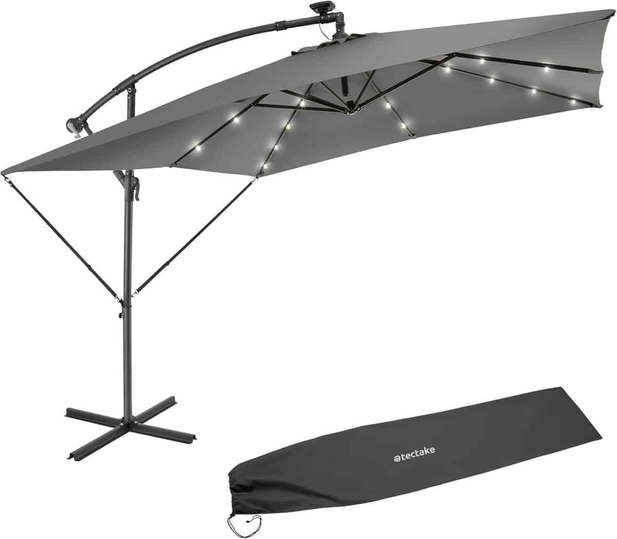 rechthoekige parasol met zonne energie led verlichting inclusief beschermhoes en zwengel