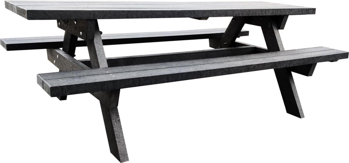 Recycle Kunststof picknicktafel 220cm| 10 persoons | zwart