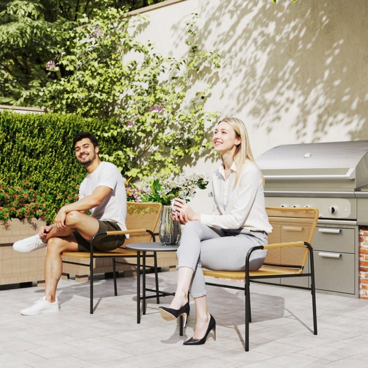 redom 3 delige rotan bistroset 2 tuinstoelen en bijzettafel