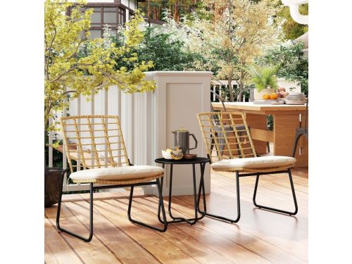 REDOM - 3-Delige Rotan Tuinmeubelset - Stapelbare Stoelen - Met