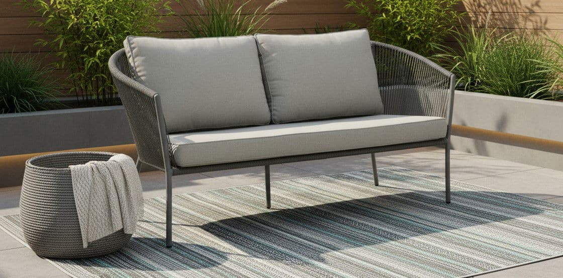 reims lounge bench 2 seater 173x81x83,5 light grey alu/rope anthracite eurofar eurofar