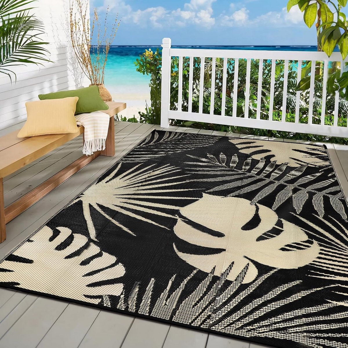 Reversible Buitenkleed Boho Bloem | 150×245 cm Waterdicht Strootapijt voor