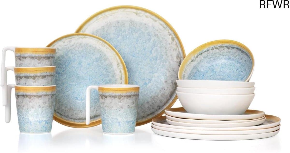 rfwr® camping tafelservies voor 4 personen, 16 delig, vaatwasmachinebestendig