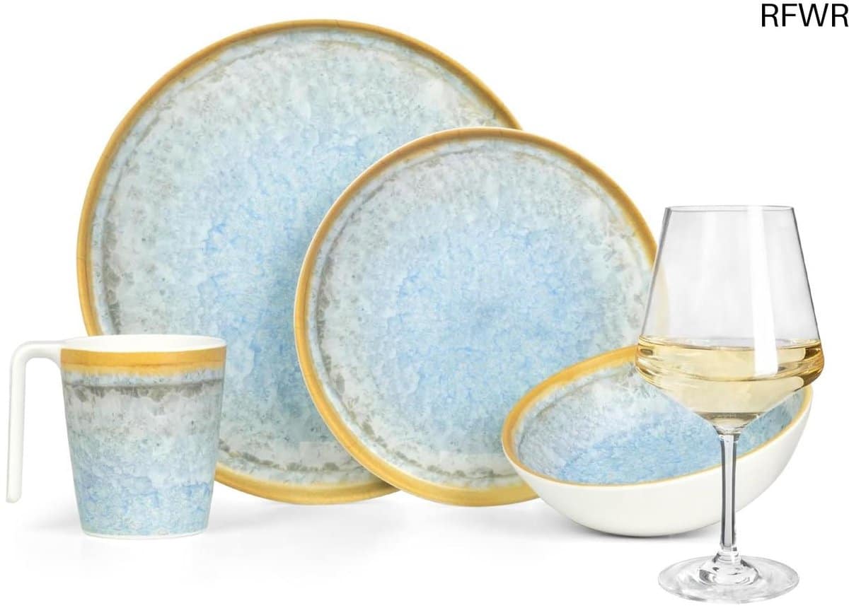 rfwr® campingservies set voor 4 personen met wijnglazen