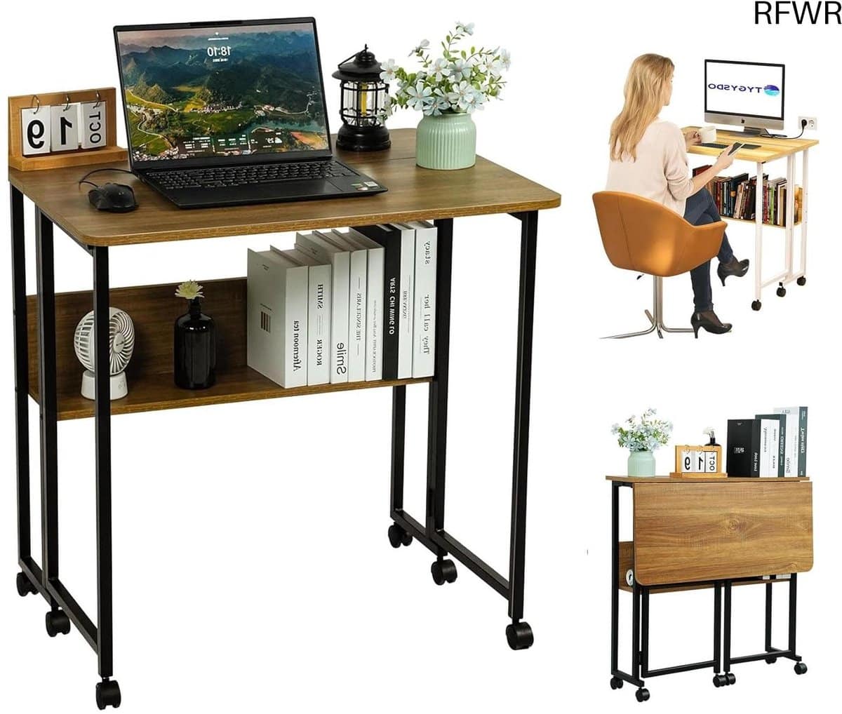 rfwr® inklapbaar computerbureau met wieltjes mobiele klaptafel voor thuiswerk