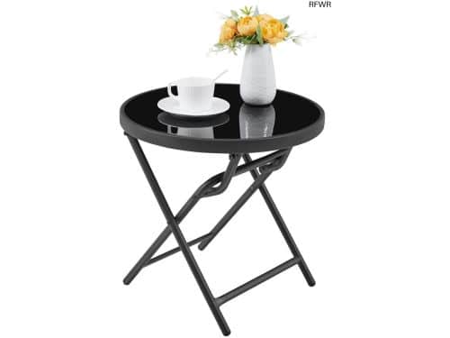 RFWR® Inklapbare Ronde Bijzettafel 46 cm van Glas en Metaal