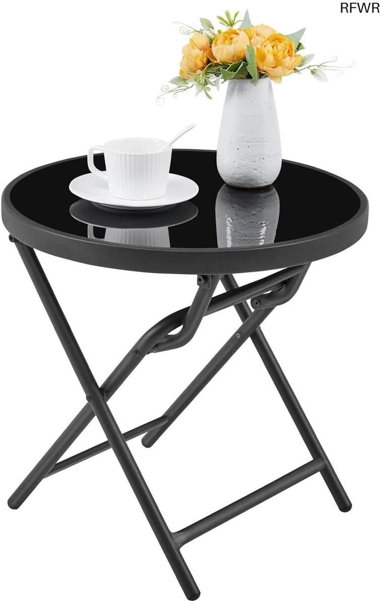 rfwr® inklapbare ronde bijzettafel 46 cm van glas en metaal