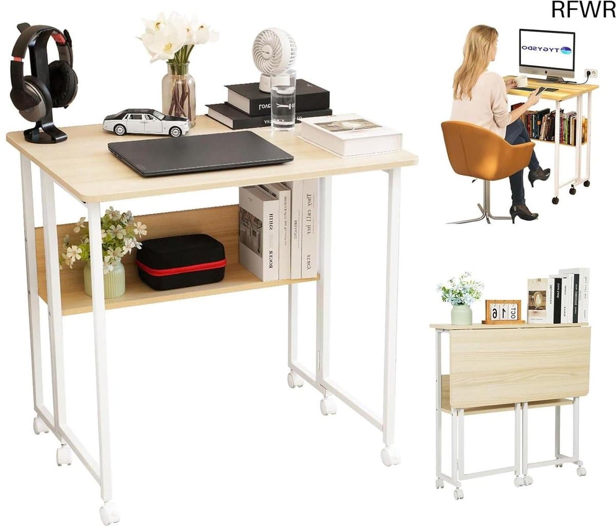 rfwr® klaptafel met wieltjes voor kleine ruimtes inklapbare computertafel