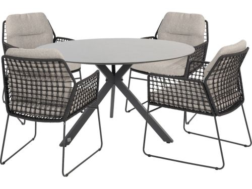 Rhodos Locarno dining tuinset 130 cm 5 delig rond Hpl
