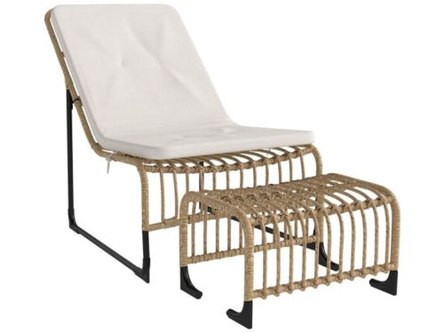 Rieten Relaxstoel Met Voetbank 93×65×80 cm Tuinstoel Crème Wit Rotan