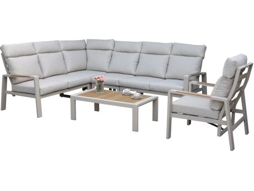 Ripasso hoek loungeset 6 delig aluminium latte zand teak