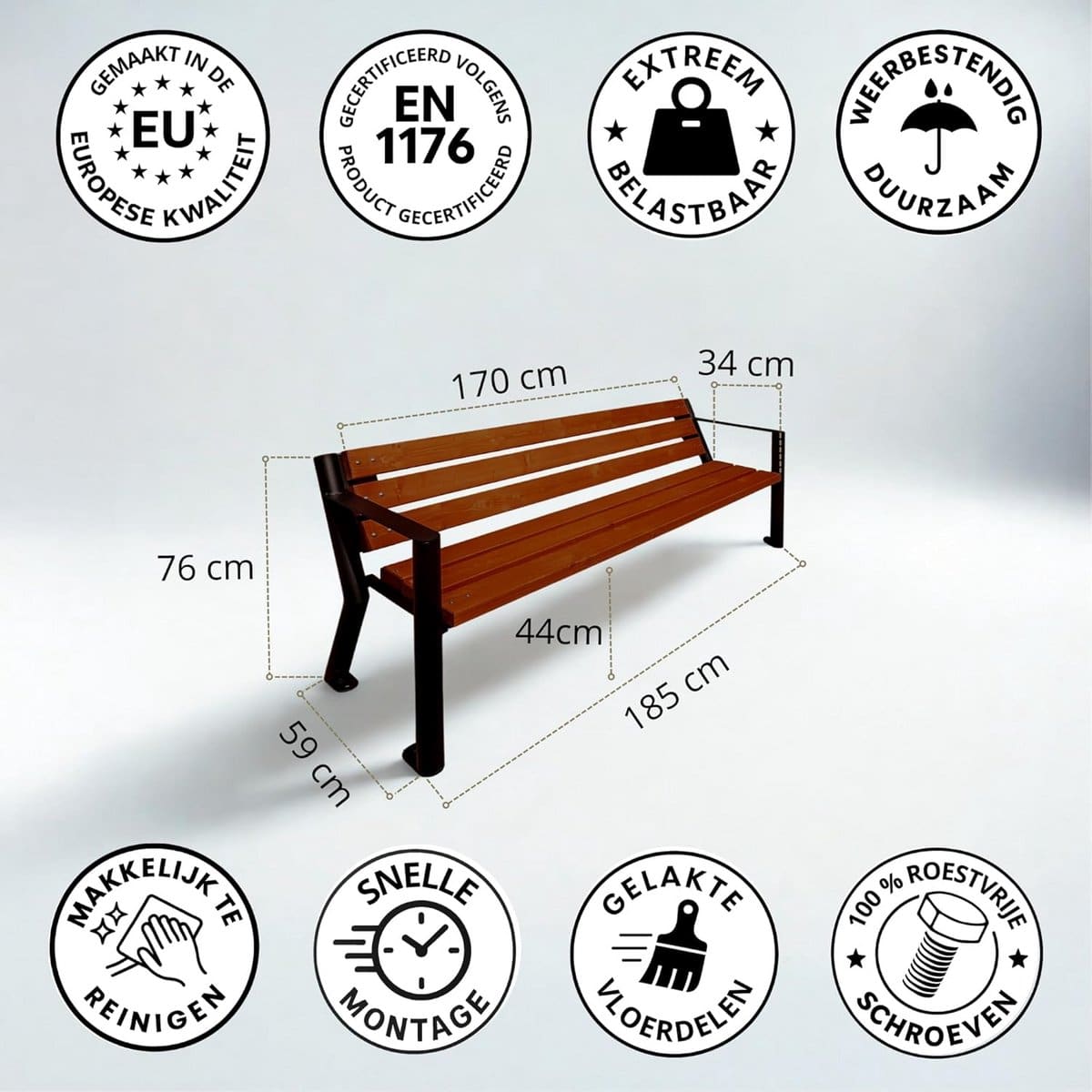 robuuste en weerbestendige tuinbank van staal en hout voor park