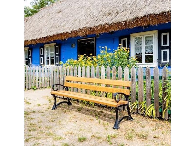 Robuuste Metalen Houten Tuinbank met Rugleuning 170 cm Weerbestendig voor