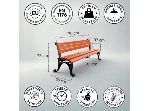 Robuuste Parkbank met Rugleuning 170 cm Metaal en Hout voor