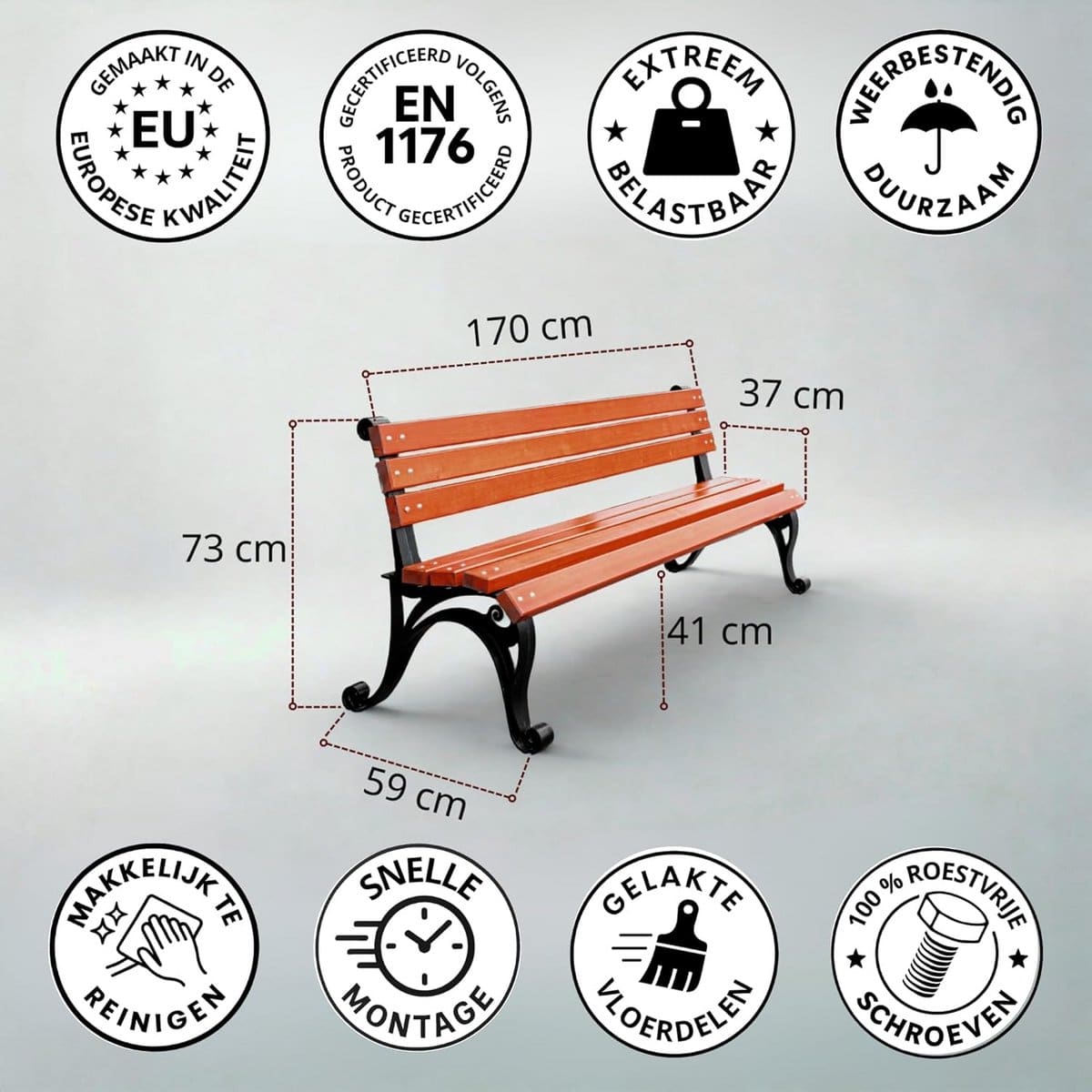 robuuste parkbank met rugleuning 170 cm metaal en hout voor