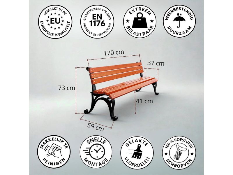 Robuuste Parkbank met Rugleuning 170 cm Metaal en Hout voor