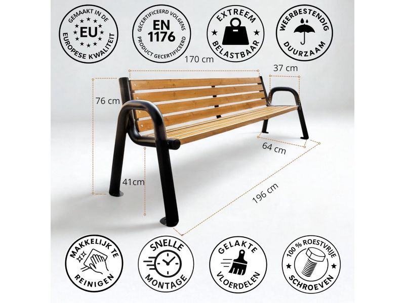 Robuuste Stalen Parkbank met Houten Zitting - Weerbestendig voor Tuin