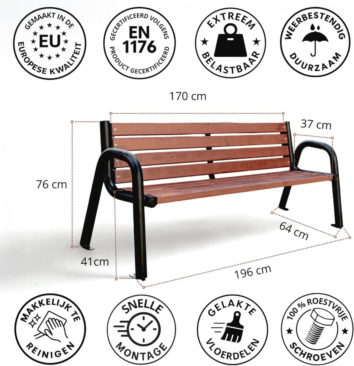 robuuste tuinbank van gegalvaniseerd staal en hout weerbestendig en