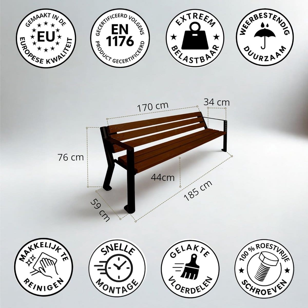 robuuste tuinbank van staal en behandeld hout 185 cm voor