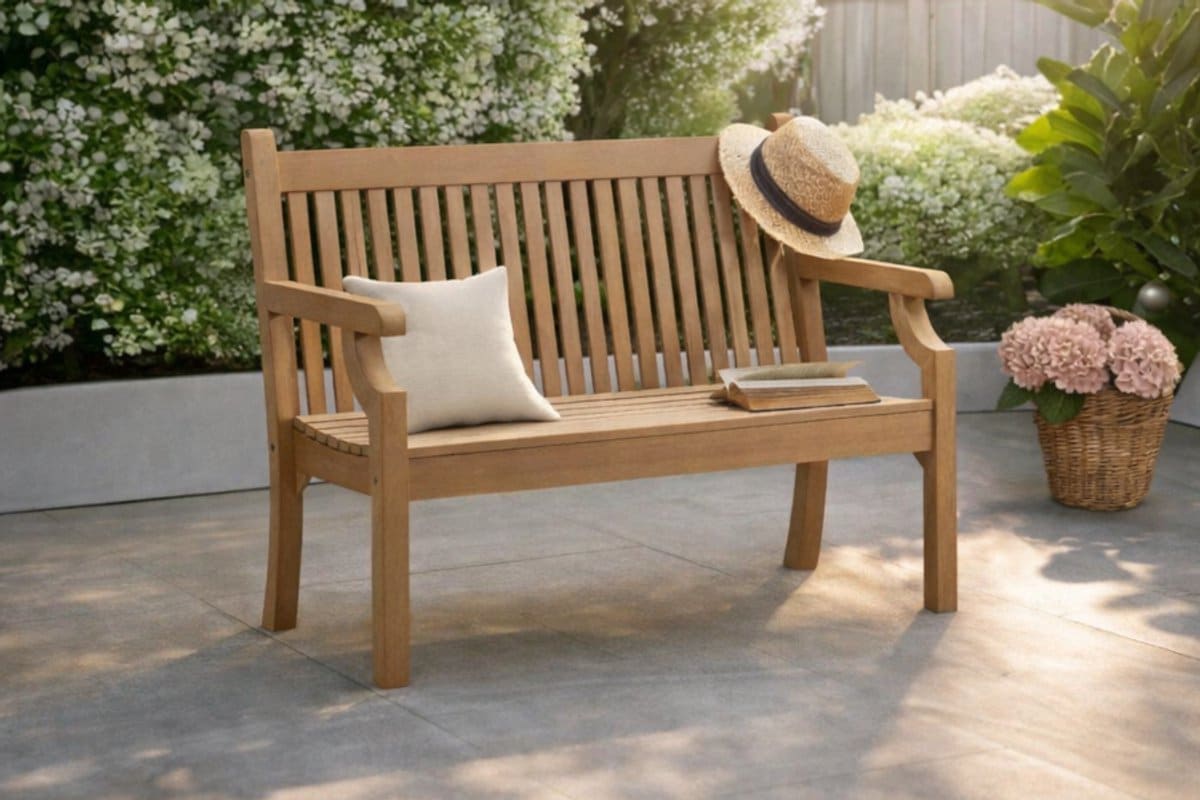 rockwood® parkbank sandwick kunststof new teak 1.20m 1.20m montage