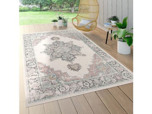 Rond Beige Buitenkleed met Oriëntaals Patroon - Ø 160 cm