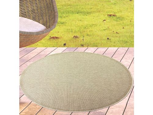 Rond Buitenkleed Beige met Sisal Look voor Balkon en Tuin