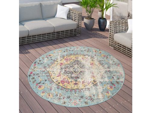 Rond Buitenkleed met Oosters Patroon voor Balkon en Tuin