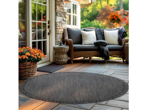 Rond Buitenkleed Zwart 120cm Weerbestendig Patio, Balkon of Tuin