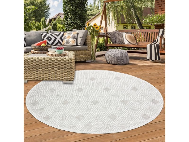 Rond Buitentapijt Ø80 cm Crème - Weerbestendig Vloerkleed voor Tuin
