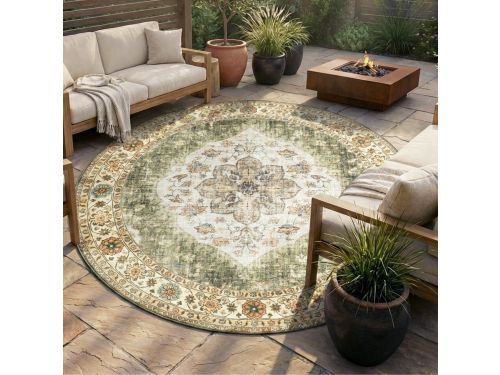 Rond vintage buitenkleed - Santo Mandala Groen - Ø 160cm