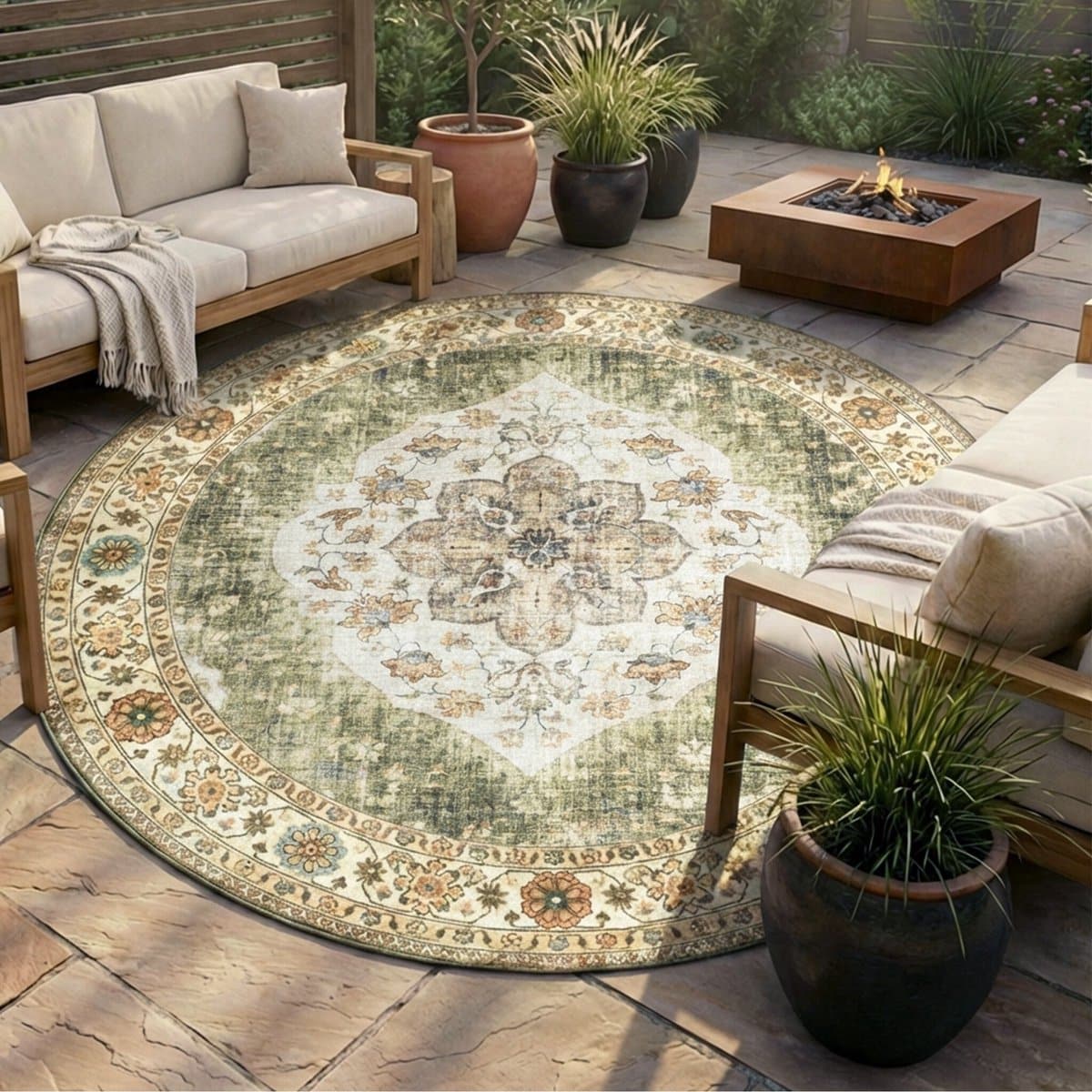 rond vintage buitenkleed santo mandala groen Ø 160cm