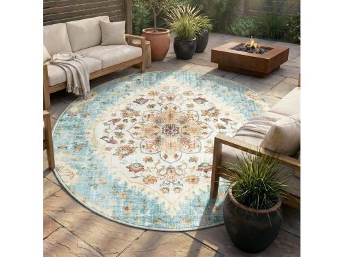Rond vintage buitenkleed - Santo Mandala Lichtblauw - Ø 200cm